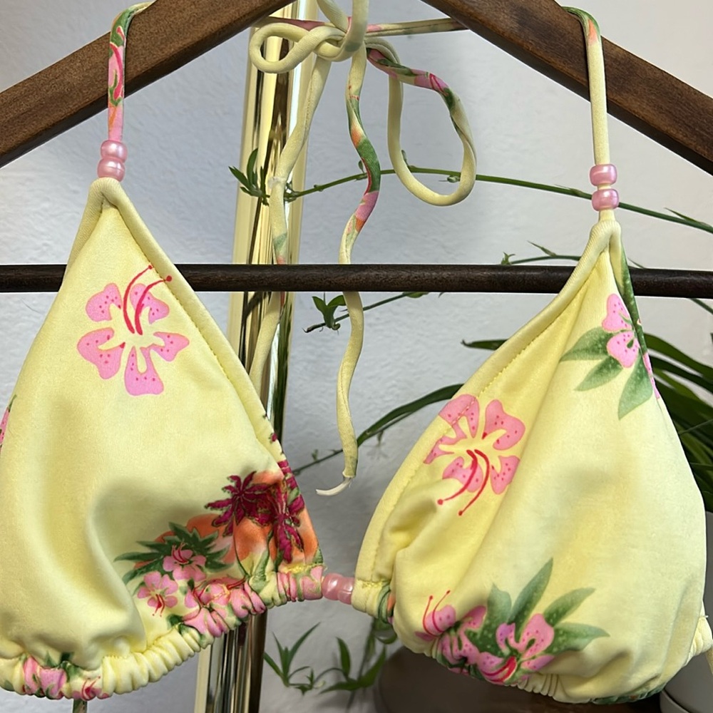 Vintage y2k yellow and pink flower bikini set